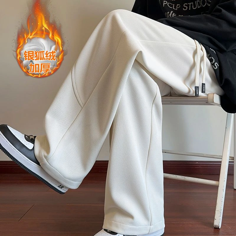 JIANXUN/简询休闲裤男加绒加厚宽松大码直筒裤港风潮流百搭裤子男