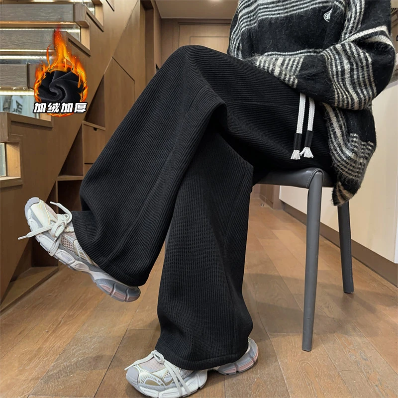 冬季加绒加厚休闲裤宽松大码直筒裤港风超柔欧绵绒加绒裤