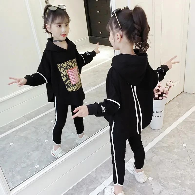 现货女童春秋装套装2023新款中大童时髦儿童洋气女孩蝙蝠运动两件