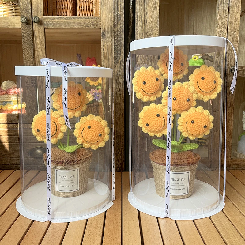 毛线编织向日葵成品手工花盆栽仿真花针织花束笑脸太阳花摆件礼物