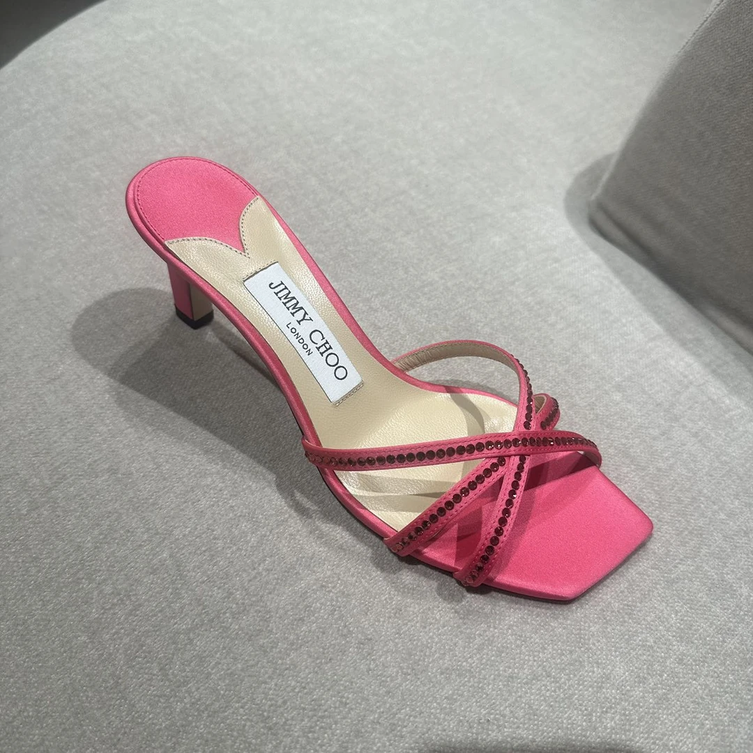全新未使用 JIMMY CHOO/吉米周 kelsi 65玫红绑带时装凉鞋