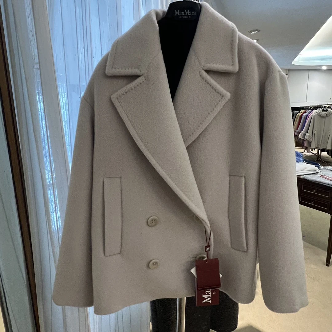 全新未使用 MaxMara  FILOVIA 绵羊毛羊驼毛混纺短款毛呢大衣外套