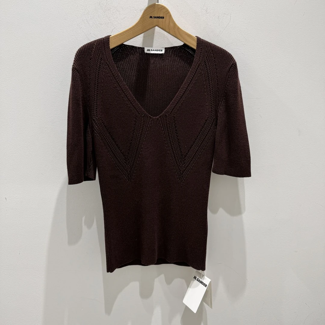 全新未使用  jil sander 女士V领短袖针织衫