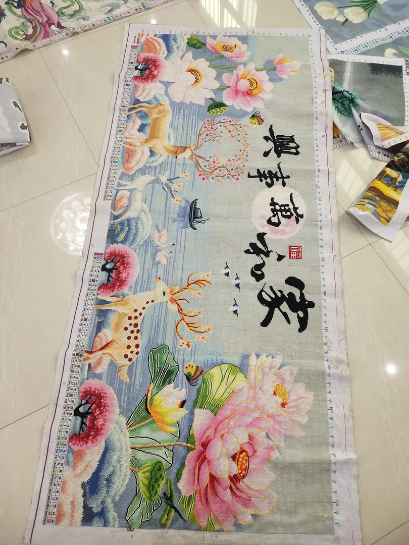 纯手工十字绣成品家和万事兴荷花发财鹿版