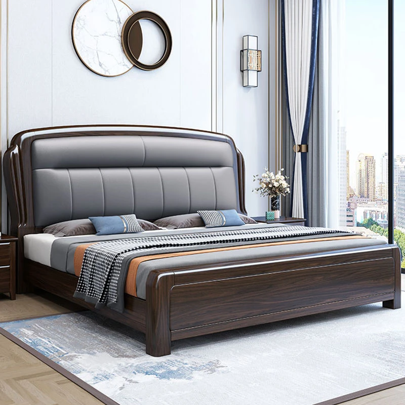 新中式紫金檀木中式实木床1.5m家用全实木床1.8m主卧真皮软包床