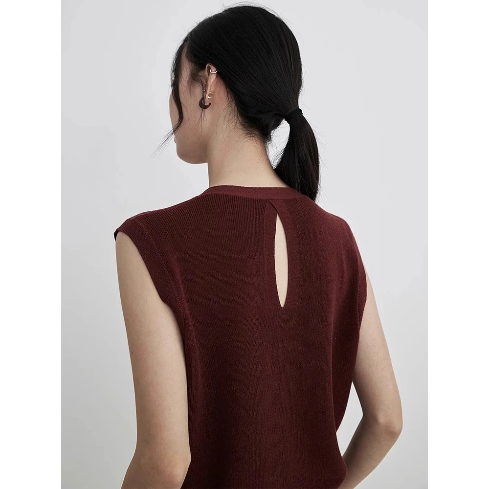 法式枣红色针织冰丝背心马甲开衫女夏季马夹V领绿色上衣薄外穿薄