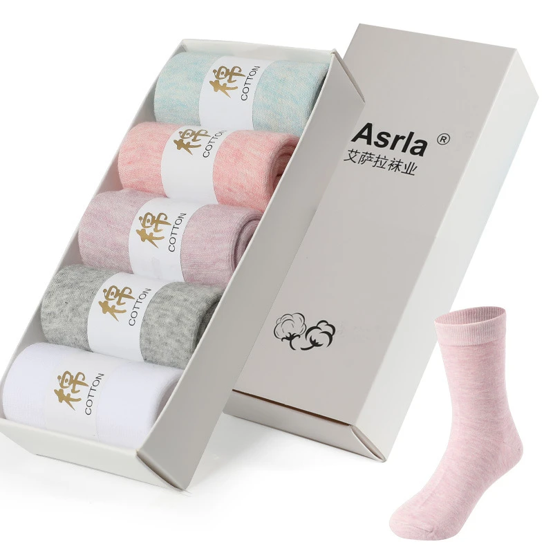 礼盒装5双舒适袜子女中筒袜商务袜女士袜子棉长袜子秋冬季经典