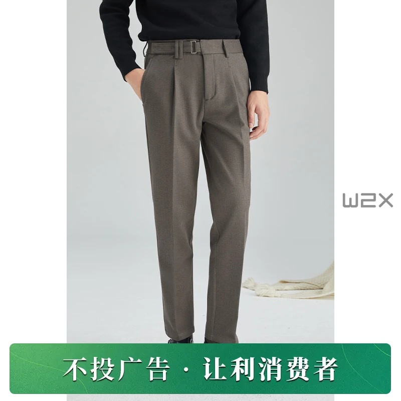 毛呢休闲裤男士冬季加厚高级感抗皱长裤帅气修身纹理西装裤DA779