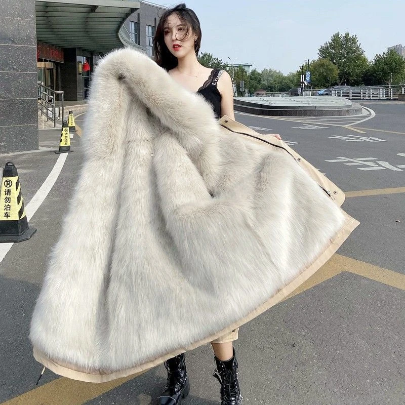 2024冬季新款派克服女加绒加厚中长款内胆可拆卸外套户外棉服