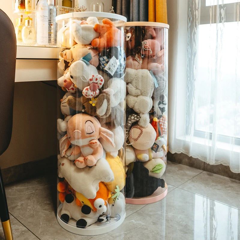 毛绒玩具收纳桶公仔布偶整理放玩偶大娃娃收纳筒透明圆柱收纳
