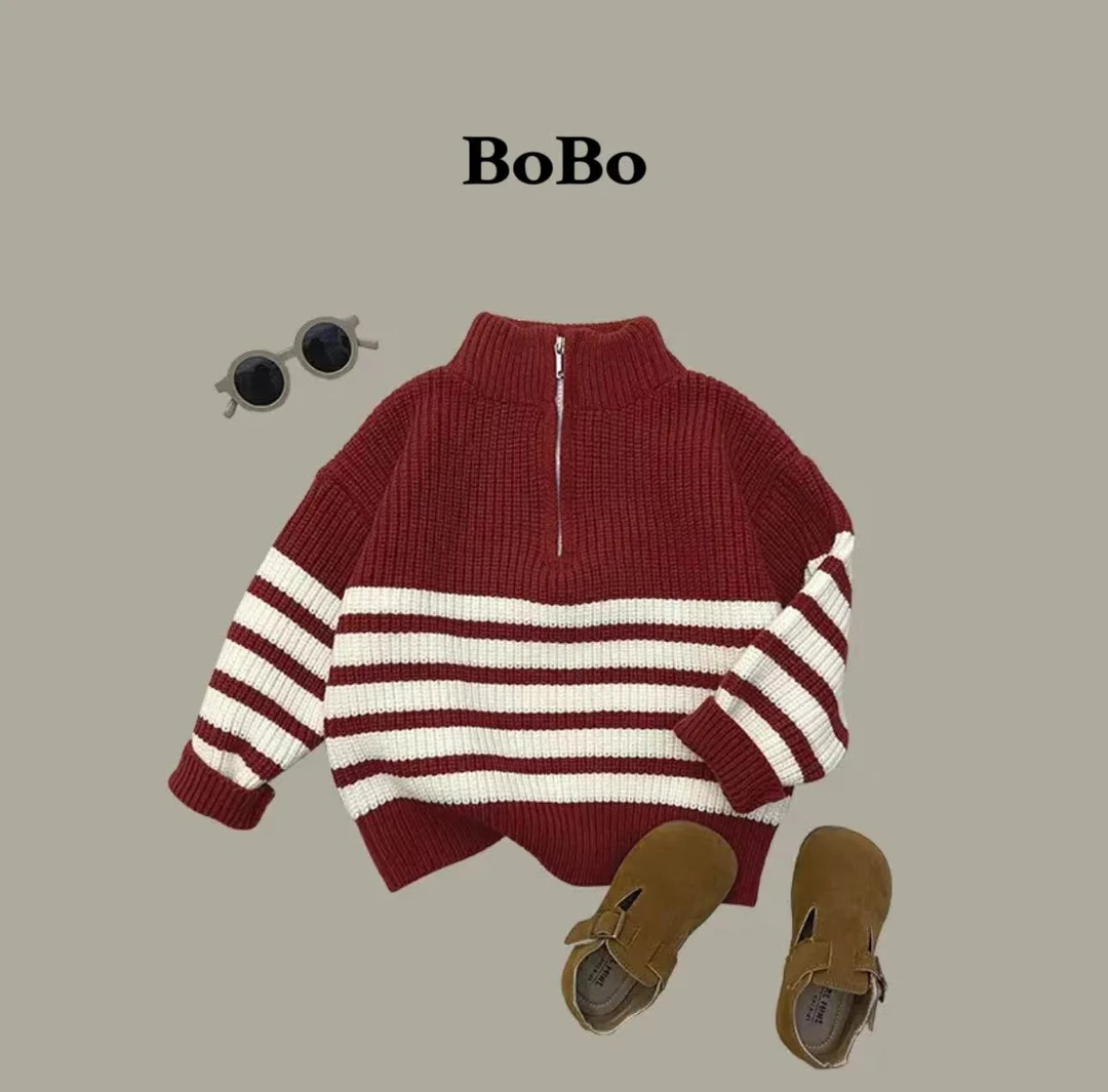 (三件送行李箱）冬季儿童韩版时尚洋气休闲学院风条纹毛衣