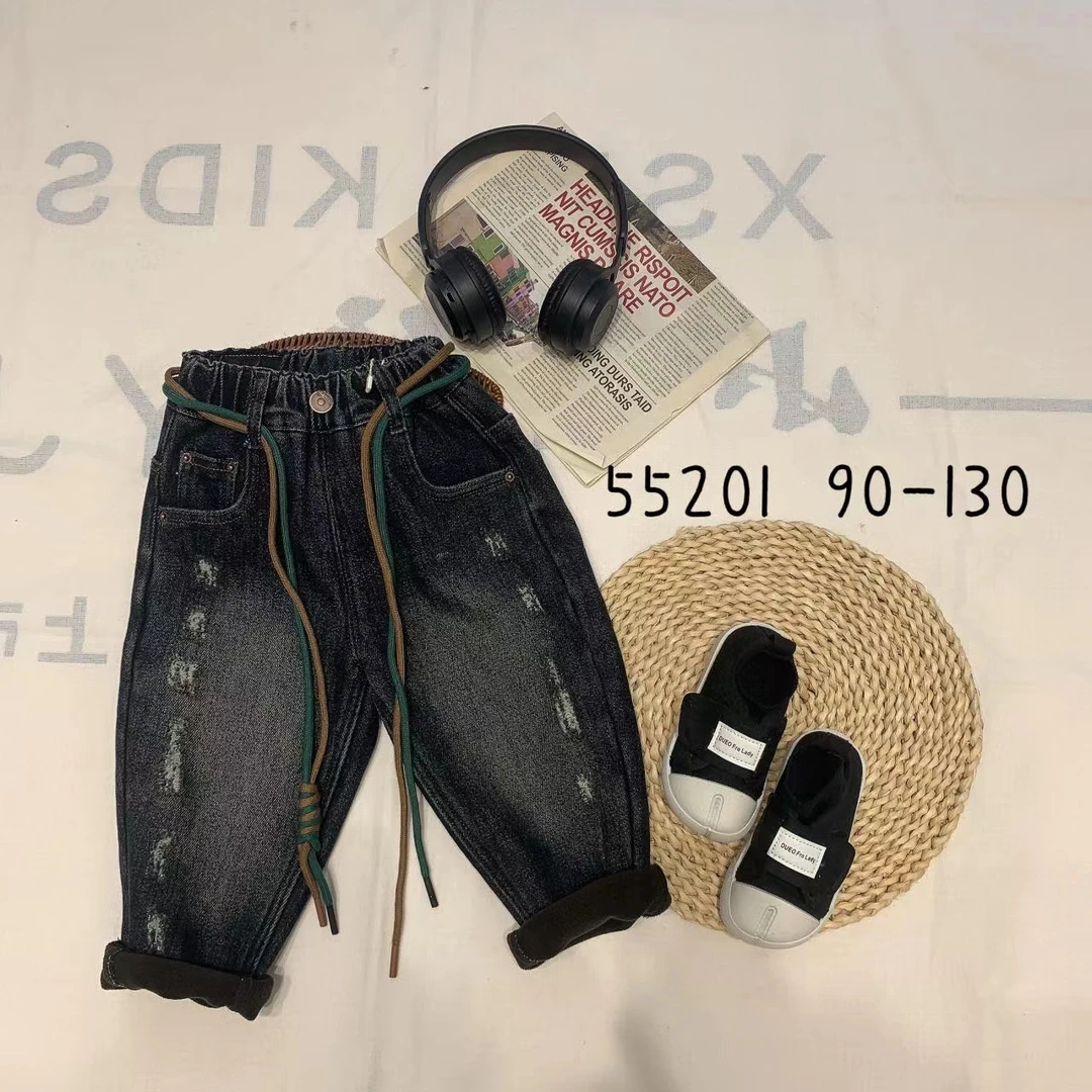 男童牛仔裤时尚休闲裤加绒加厚韩版冬季中小童秋冬时尚百搭