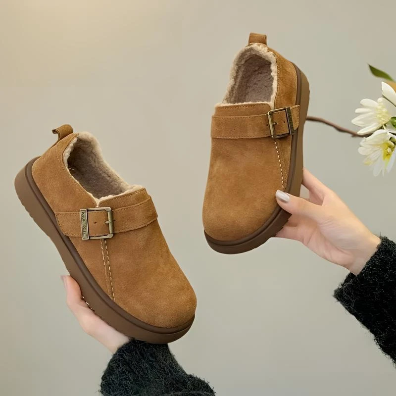 休闲鞋短靴加绒软底鞋子韩版学生加厚平底复古豆豆鞋保暖防滑厚底