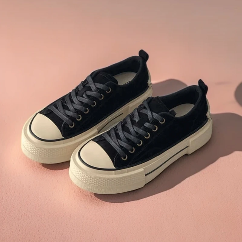 秋季真皮厚底系带板鞋女秋复古百搭休闲运动松糕复古学院风单鞋