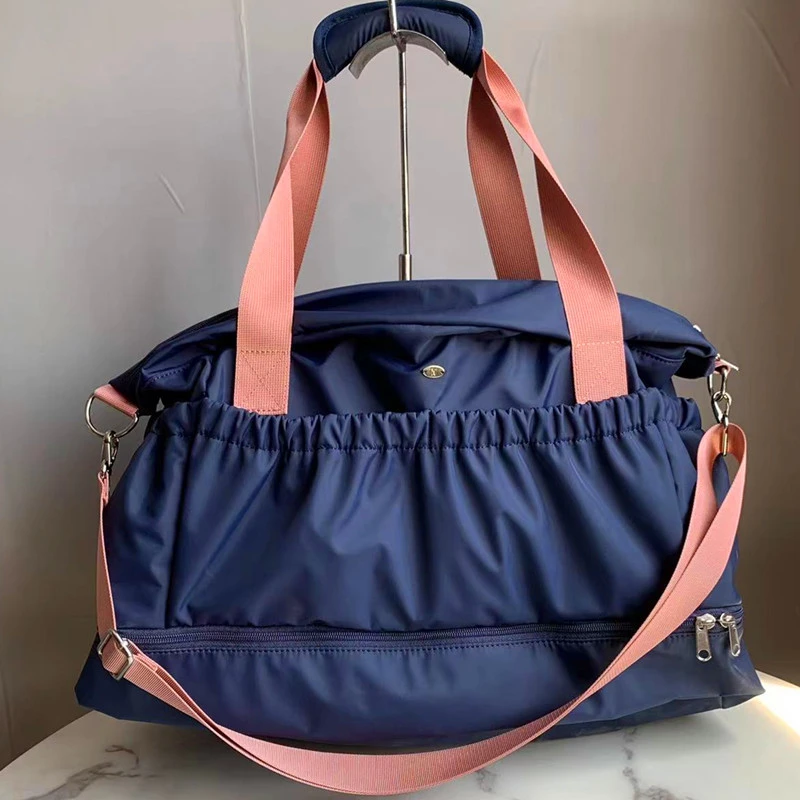 时尚休闲女士单肩包手拎包轻便简约百搭蓝色撞粉色