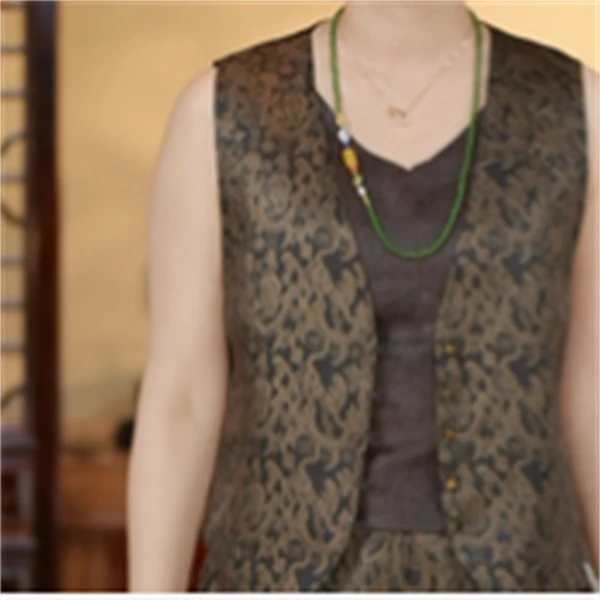 茹  新中式风桑蚕丝 香云纱烫金墨池马甲 8824