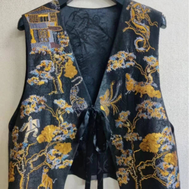 华 新中式风桑蚕丝 刺绣马甲 27168082 M