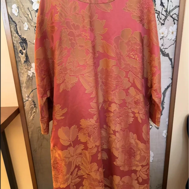 君 新中式风 红色牡丹缎连衣裙 L 02246