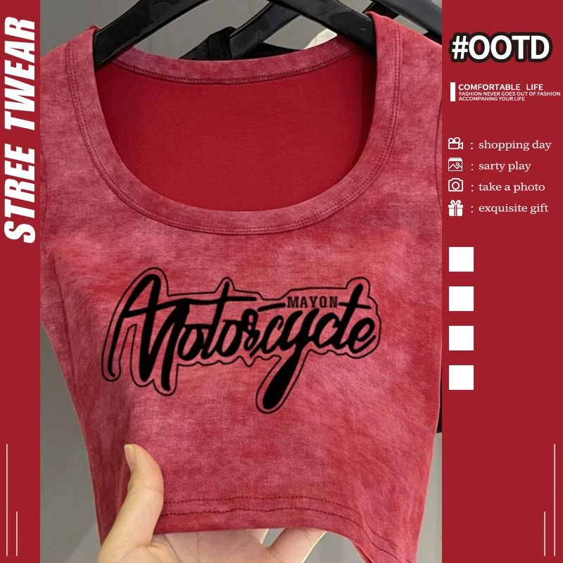 扎染短袖T恤女装夏季韩版字母印花新款设计修身短款方领百搭上衣