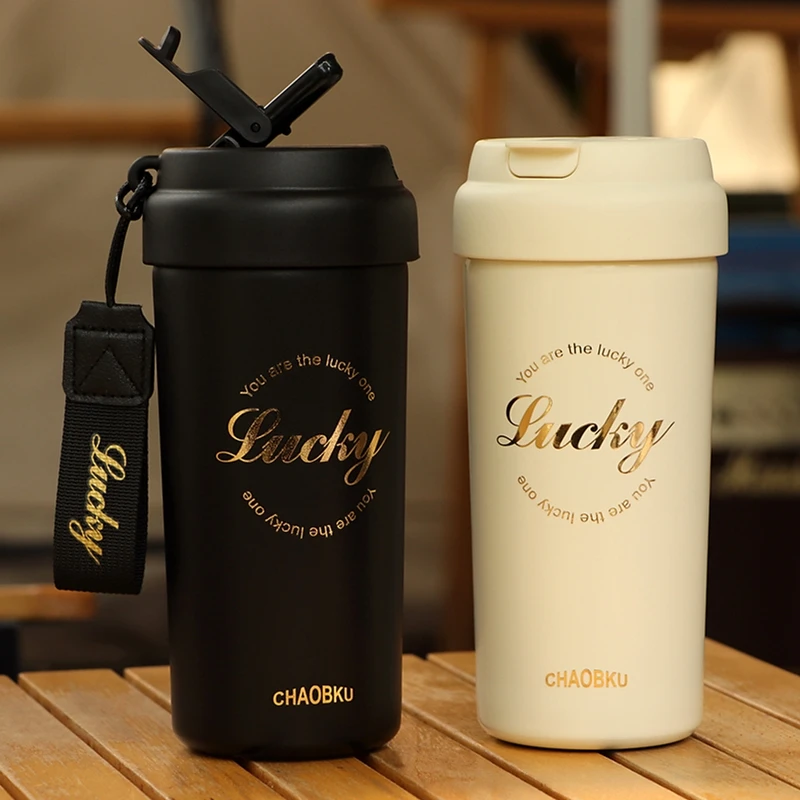 膳魔师高级感吸管保温杯成人男士车载不锈钢水杯咖啡杯女高颜值便