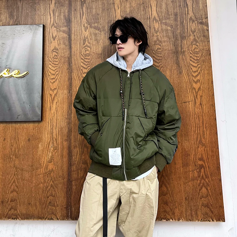 羽绒服男冬季连帽可拆卸假两件防风保暖外套美式简约潮流宽松男装