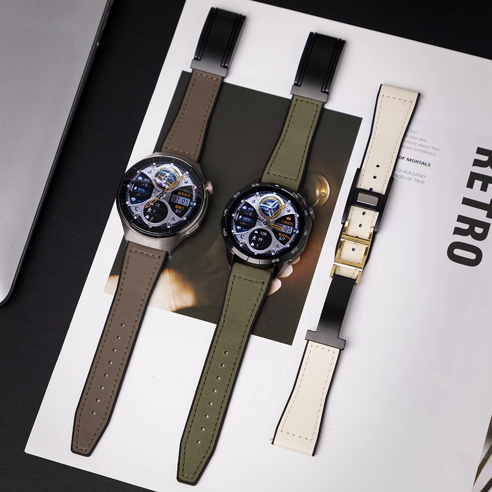适用华为GT5表带watch4/pro硅胶贴皮T字磁吸扣表链GT3/2商务防汗