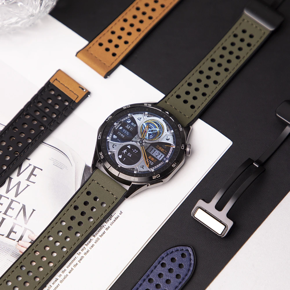 适用华为手表表带watch5/4pro夏季风感波粒gt6磁吸扣透气硅胶贴皮