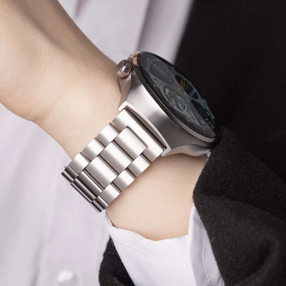 适用华为智能手表表带watch5/4pro商务Gt5/3pro三株不锈钢金属带