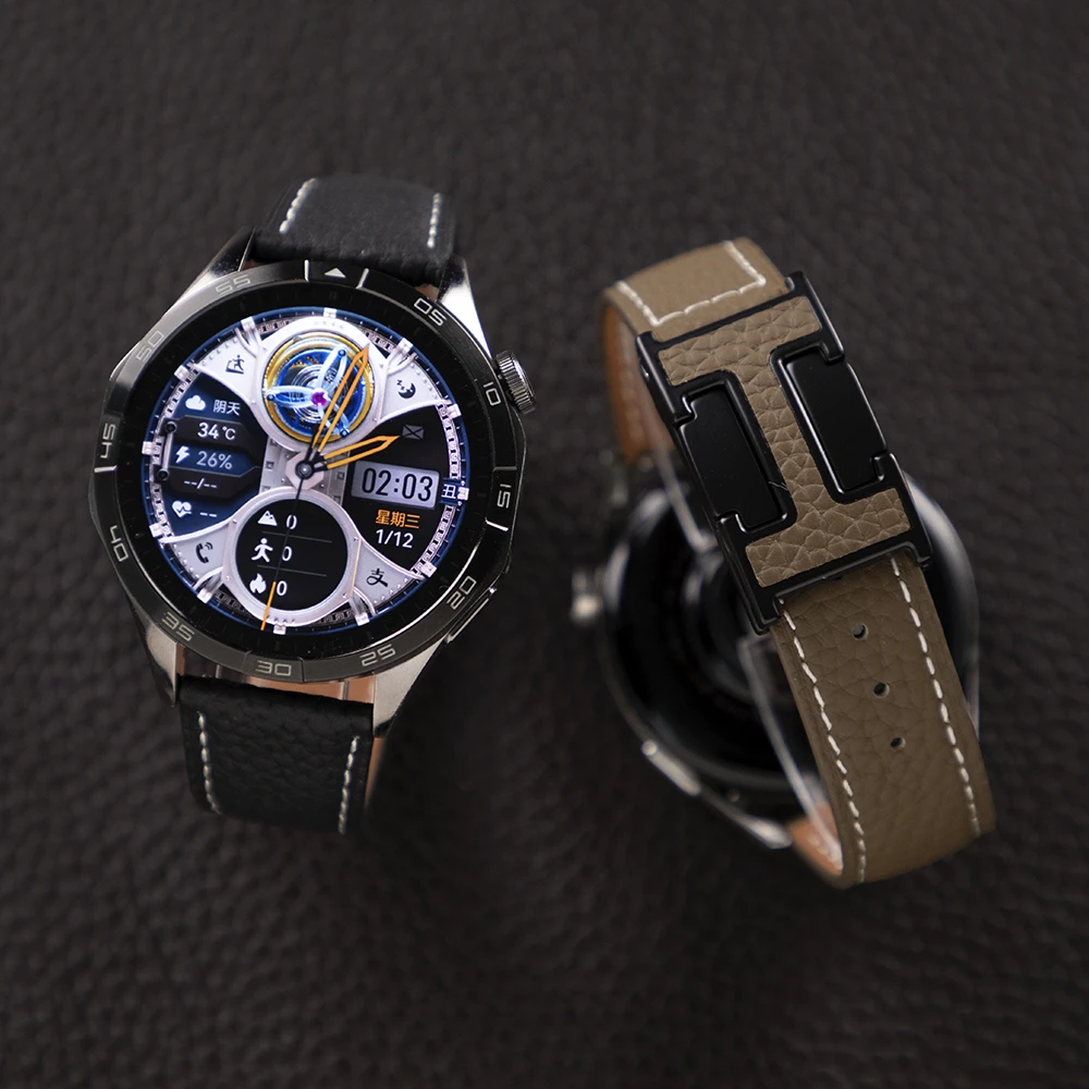 适用华为gt4表带watch4手表gt5pro真皮gt荔枝纹3pro新款H型磁吸扣