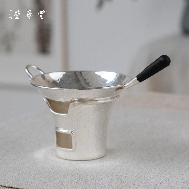 足银999纯手工一张打家用银茶滤分离器茶漏茶具创意 锅铲滤茶器