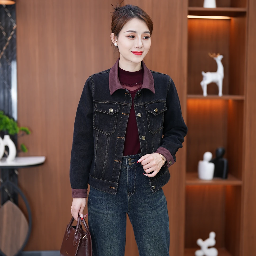 爆款一体绒短款外套女2024秋冬新款加绒气质高级感宽松休闲软牛仔