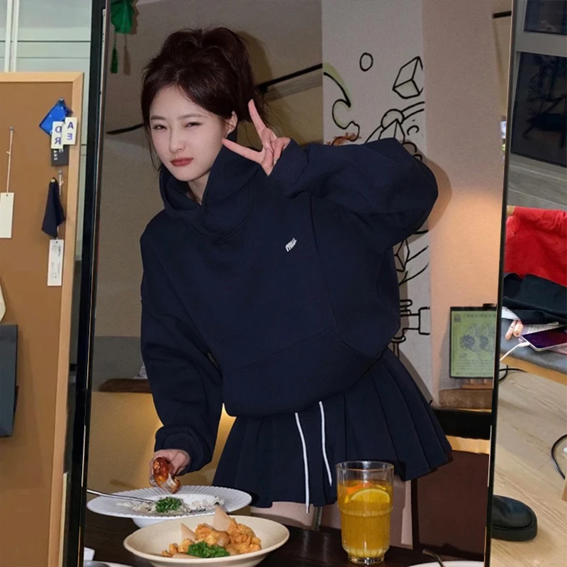 连帽卫衣搭配半身裙初秋装一整套装学院风减龄小个子穿搭韩风chic