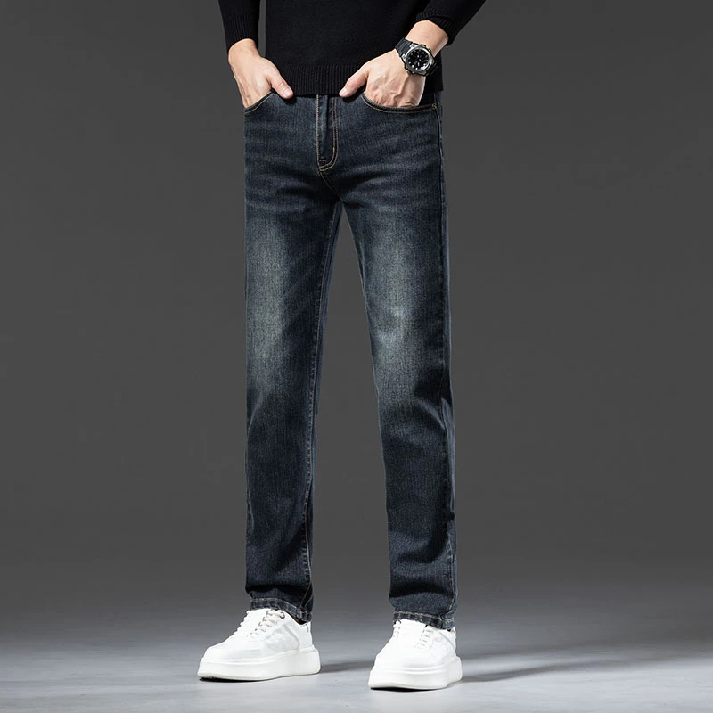 香港秋季潮牌牛仔裤男修身百搭2024年高端秋装商务休闲弹力长裤子