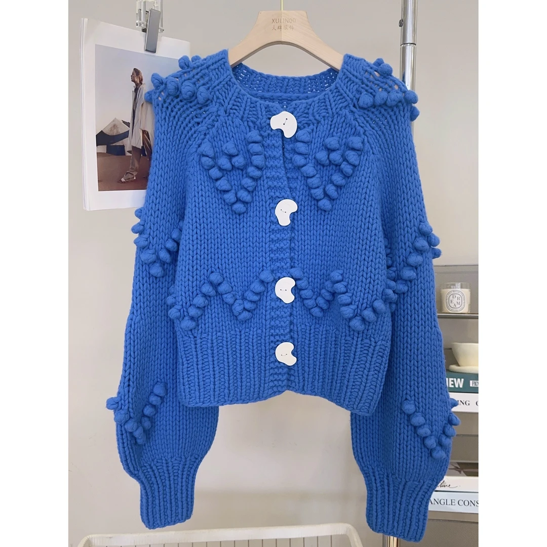 丨春秋时尚小众克莱因蓝球球针织开衫 1391
