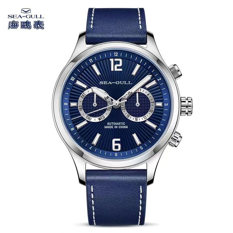 正品海鸥男款男生双时区多功能飞行员熊猫眼机械腕表手表