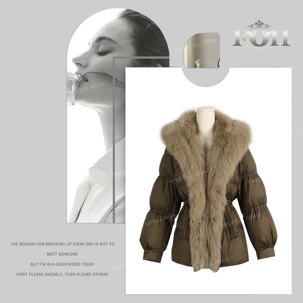 【封后轻奢设计&厂家直销】2023冬季气质收腰狐狸毛鹅绒羽绒服88265