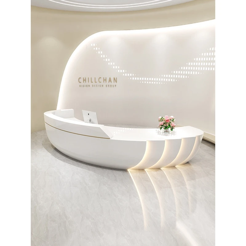 玻璃钢烤漆公司前台接待台异形医疗美容院收银台柜台弧形吧台定制