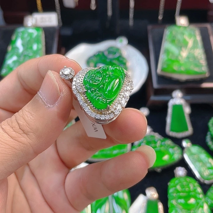 翡翠吊坠(不含链)银S925镶嵌艳*