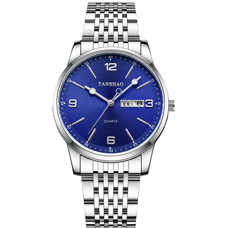 【云仓捡漏】苍穹蓝/超薄系列防水夜光圆形夜光针时尚潮流钢带男表