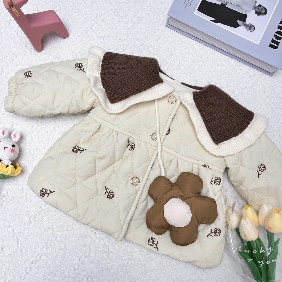 童装女童2024新款秋冬女宝宝加绒刺绣外套小童韩版洋气外套