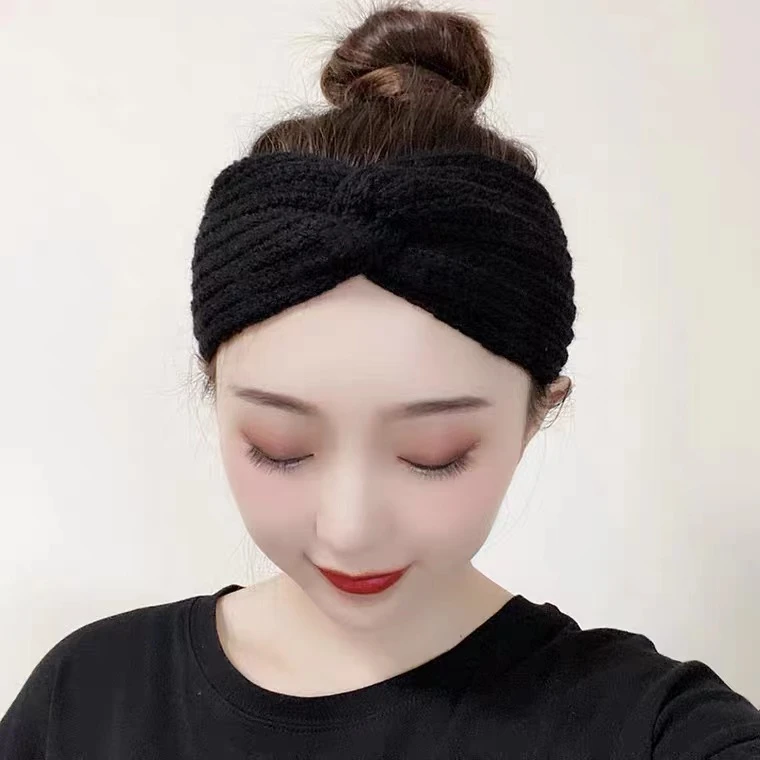 针织毛线发带女网红潮宽边发箍外戴交叉束发头饰秋冬保暖月子头箍