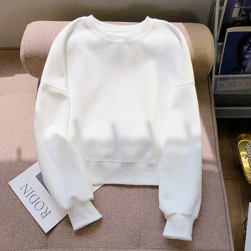 纯色基础款圆领长袖卫衣女2026年秋冬新款简约宽松短款加绒外套潮