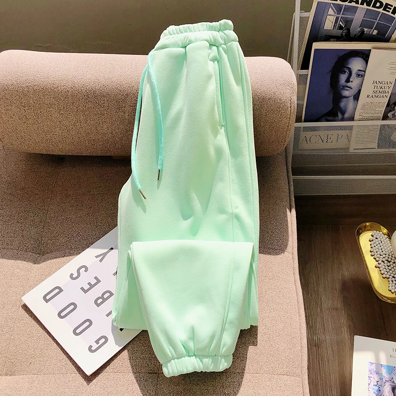 韩版秋冬显瘦束脚裤加绒卫裤女2025新款直筒抽绳运动裤哈伦休闲裤