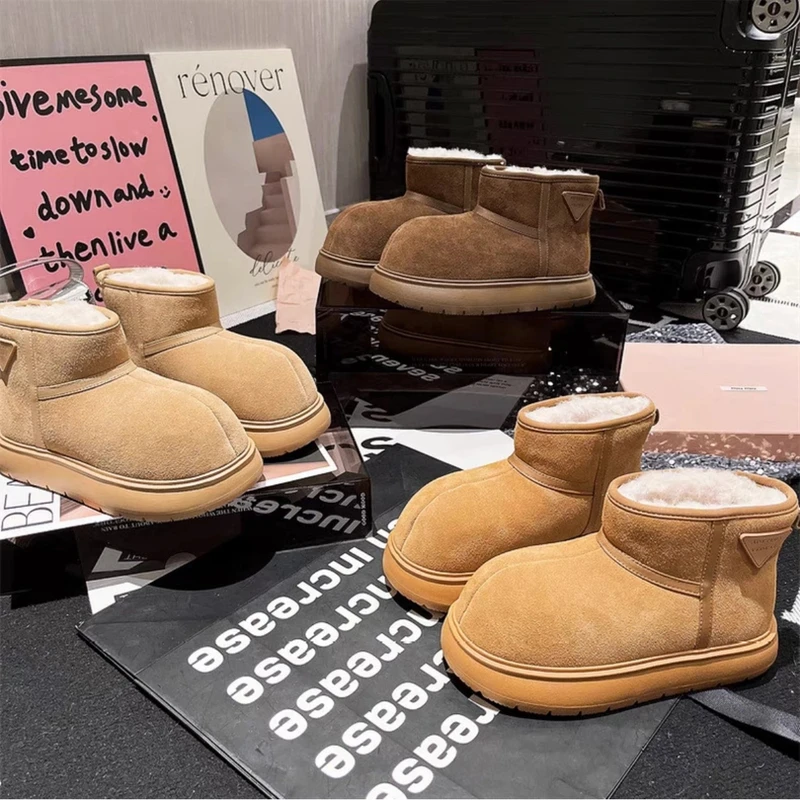 厚底雪地靴女款2025冬季加绒保暖短筒丑萌大棉鞋面包鞋短靴子