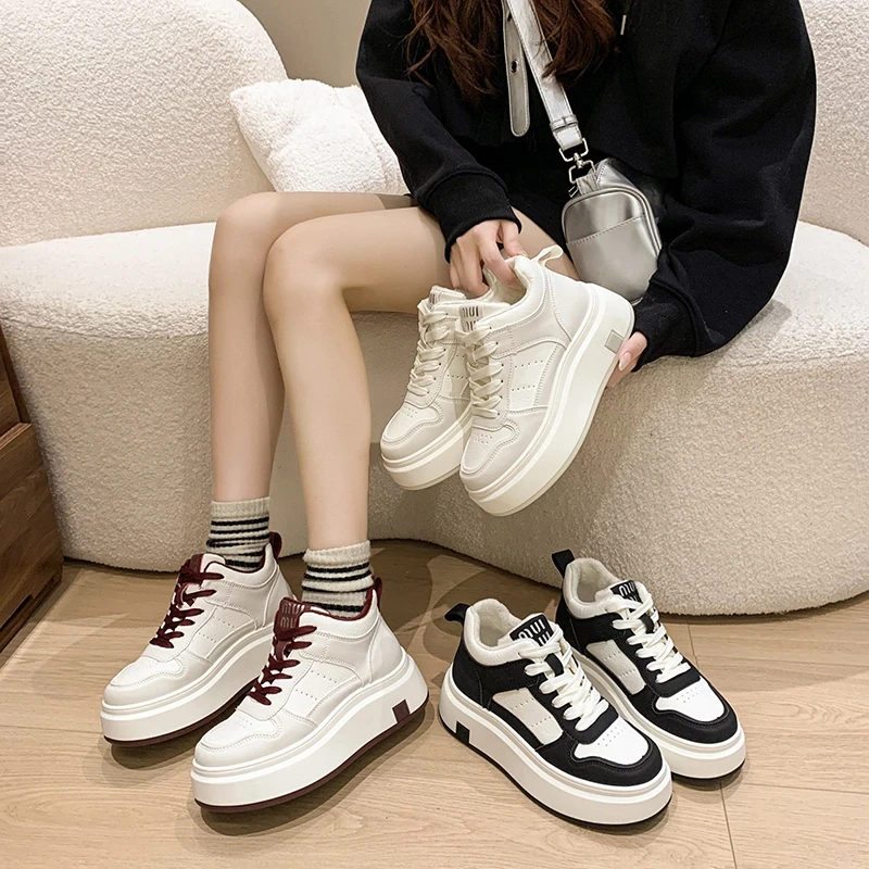 加绒厚底板鞋女鞋2025秋冬新款潮鞋时尚百搭韩版ins运动鞋女25-6