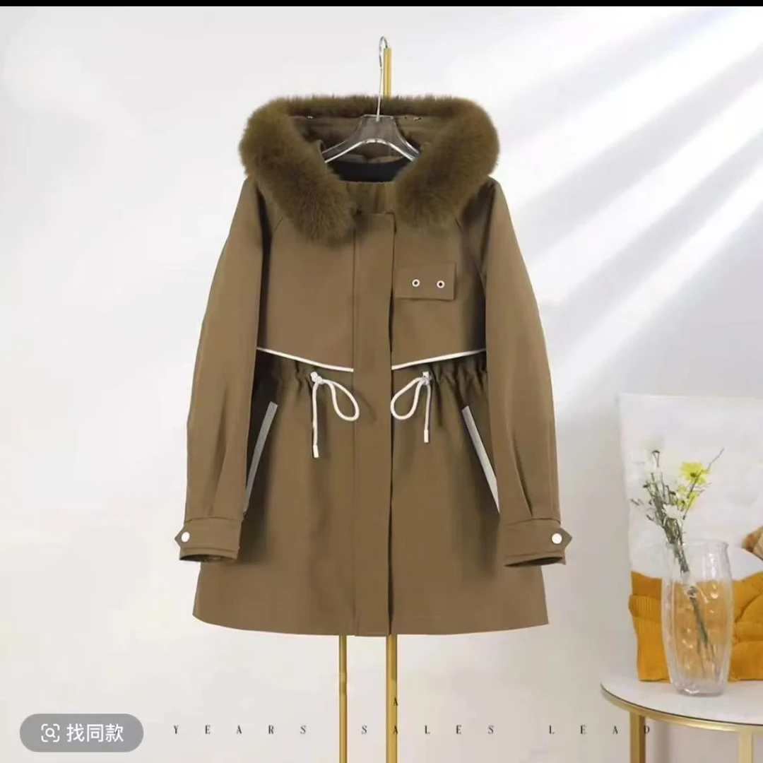 新款冬季中长款毛领连帽保暖派克服大毛领外套