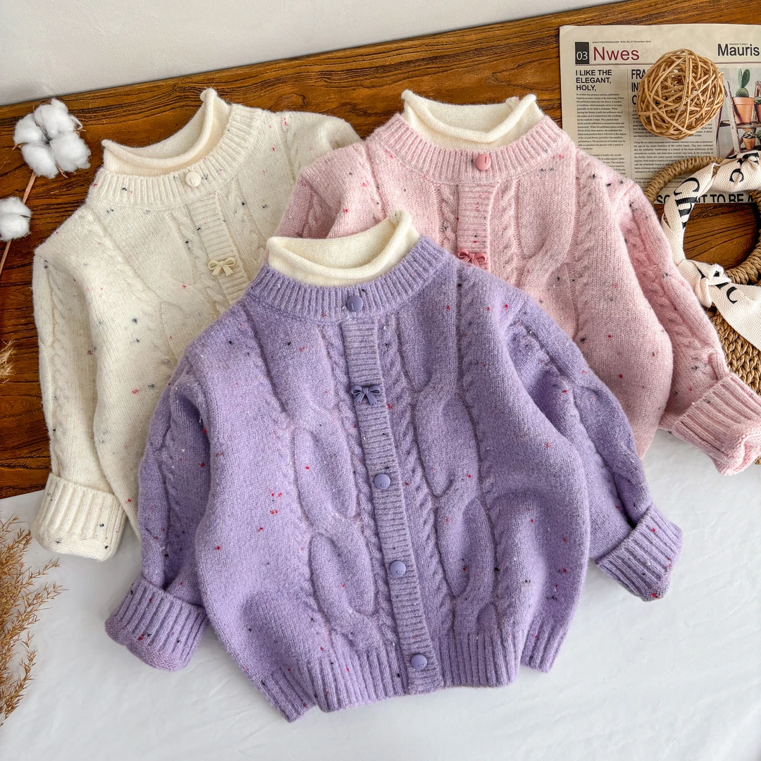 女童秋冬加绒加厚毛衣2024年新款小香风半高领针织衫上衣百搭打底