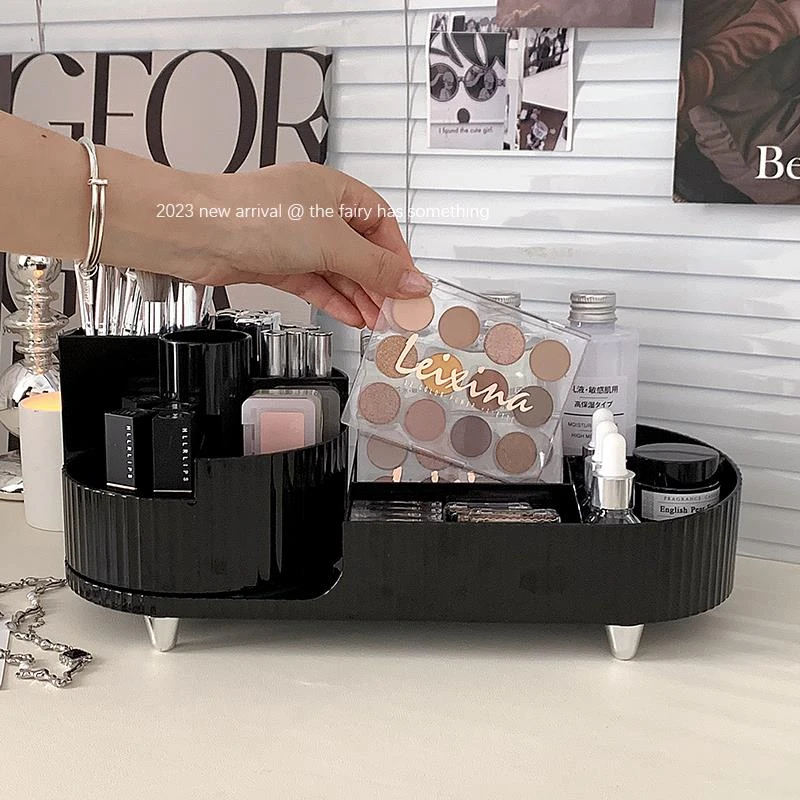 可旋转化妆品收纳盒梳妆台化妆刷收纳筒口红护肤品台面整理置物架