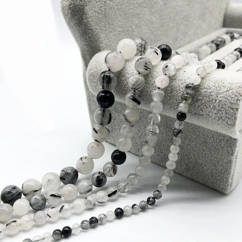 天然黑发晶圆珠半成品配件编织diy水晶散珠手工圆珠项透明