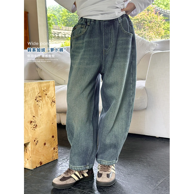 咸蛋小虾米童装2024冬装新款韩国女童一体绒柔软加绒萝卜裤